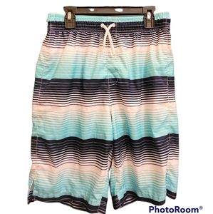 Boys Blue And White Striped Swim Short, Swimming Trunks, Teen Boys Swimwear